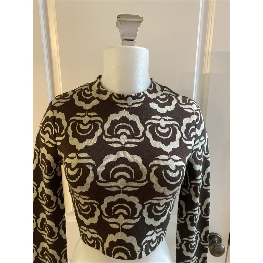 Damson Madder Denim Open Back Mock Neck Lace Up Top Brown Crop Size 10 - Picture 4 of 12